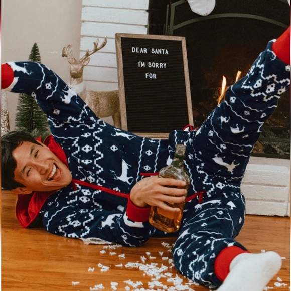 TIPSY ELVES BLUE REINDEER JUMPSUIT UNISEX SZ L - Picture 2 of 13